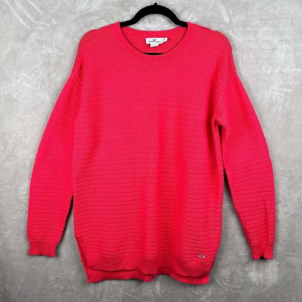 Vineyard Vines Sweater Womens Small Pink Tunic Textured Oversized 100% Cotton
